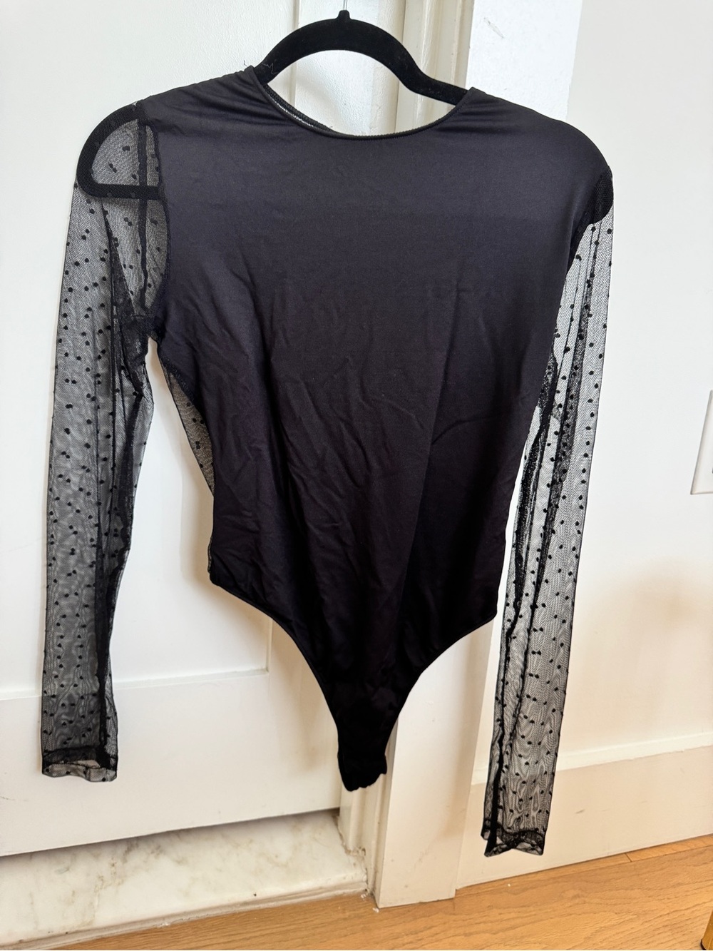 Only Hearts Black Sheer Polka Dot Long Sleeve Bodysuit